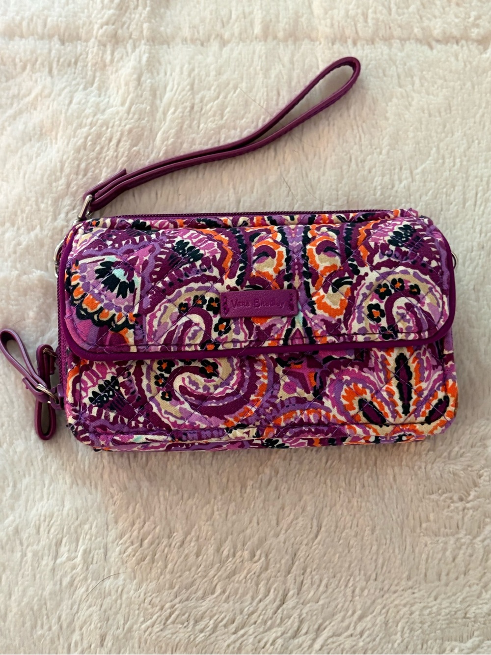 Vera Bradley Purple Paisley Quilted Wristlet Clutch